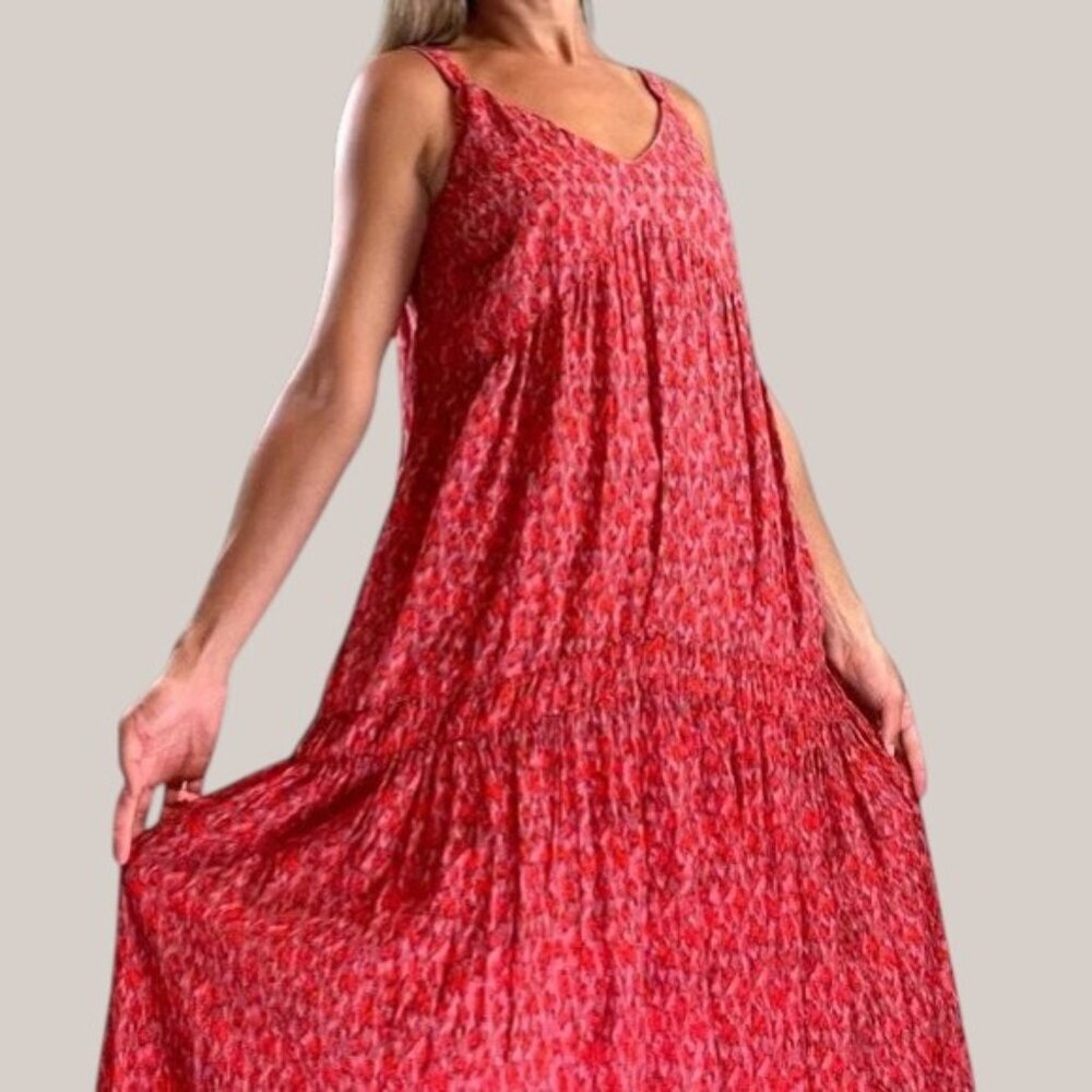 JOIE BONDI V-NECK TIERED SLEEVELESS MIDI DRESS - Picture 4 of 10